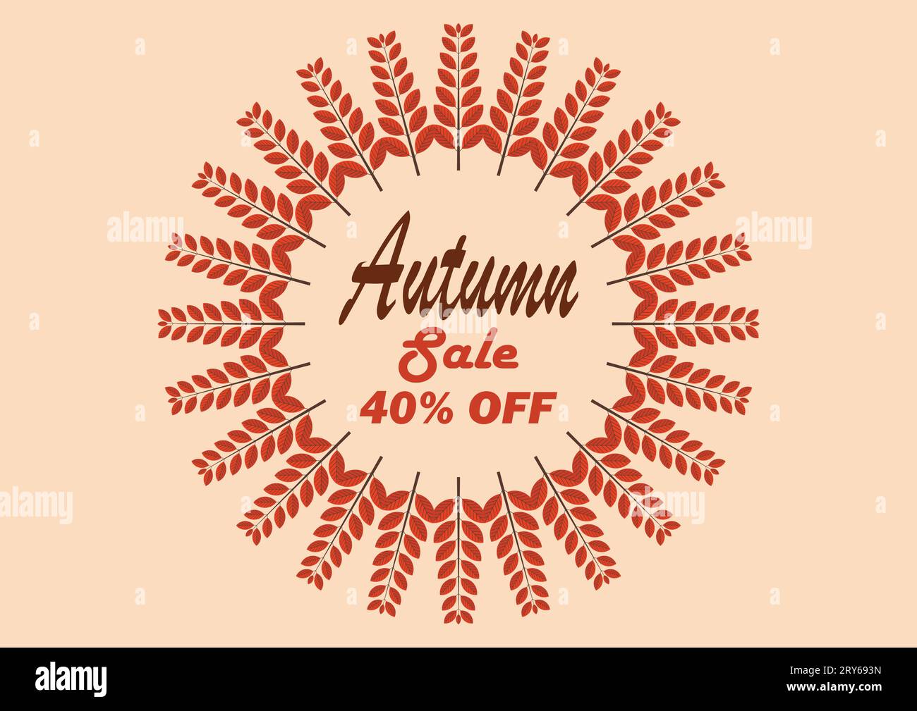 Sfondo, banner, poster o volantini per i saldi autunnali. Illustrazione vettoriale con splendide foglie cornice in stile retro e testo sconti autunnali 40%. Illustrazione Vettoriale