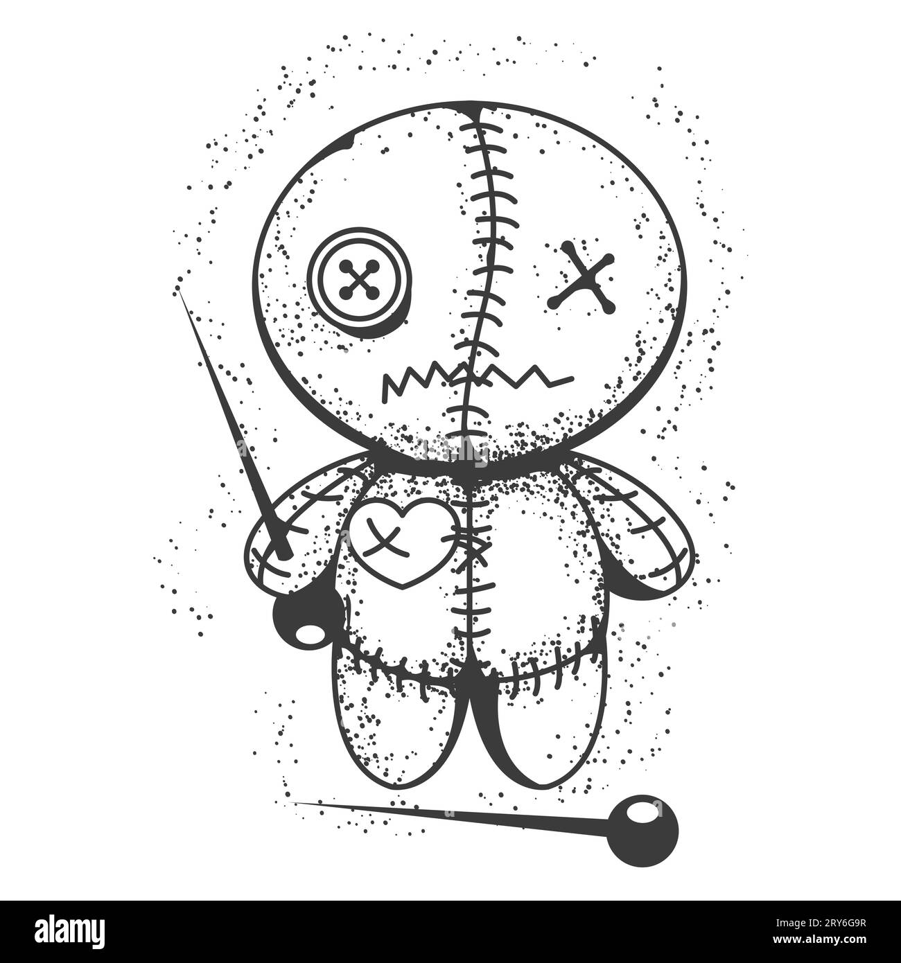 Bambola voodoo, bambola voodoo straccio di Halloween con ago in mano, vettore Illustrazione Vettoriale