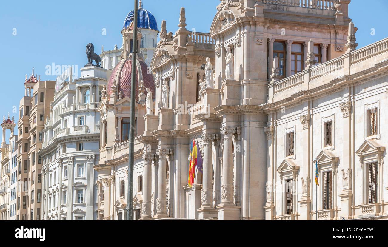 Facciata del Municipio di Valencia, Spagna. Foto Stock
