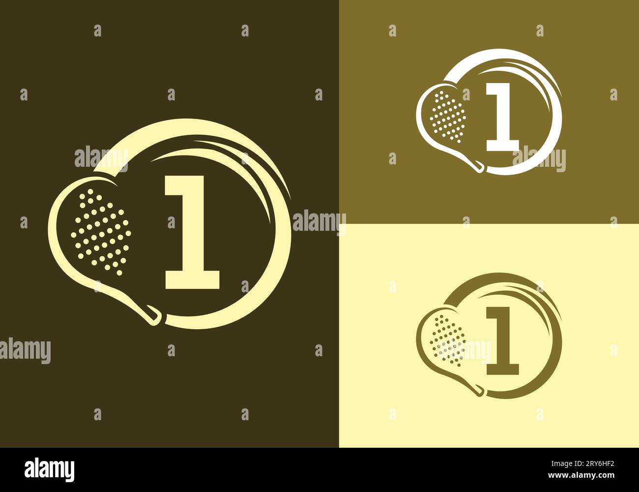 Lettera 1 con modello vettoriale di design con logo a fascia padel. Simbolo del Beach Table Tennis Club. identità aziendale e aziendale Illustrazione Vettoriale
