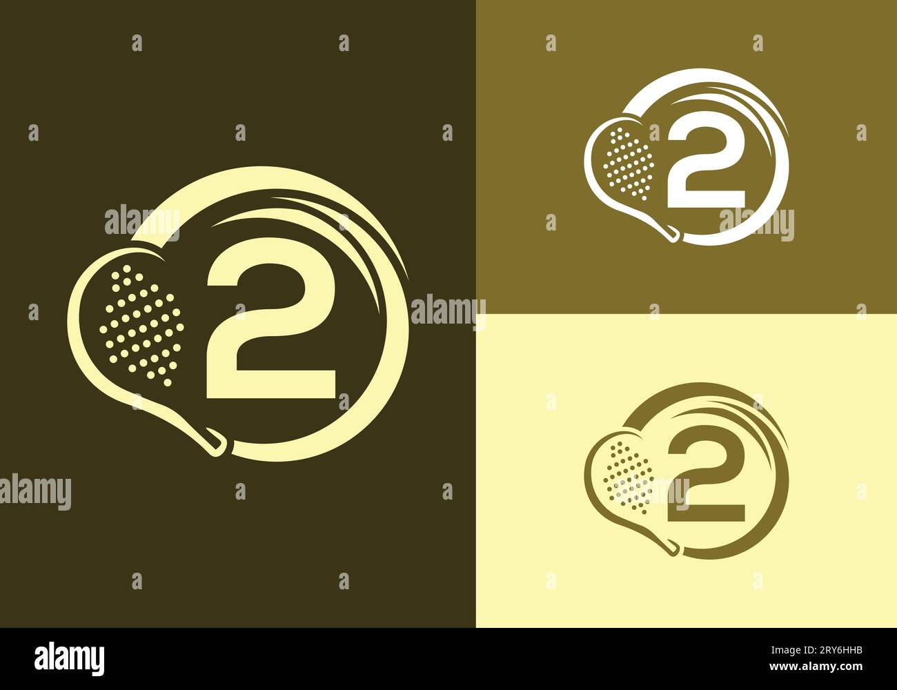 Lettera 2 con modello vettoriale di design con logo a fascia padel. Simbolo del Beach Table Tennis Club. identità aziendale e aziendale Illustrazione Vettoriale