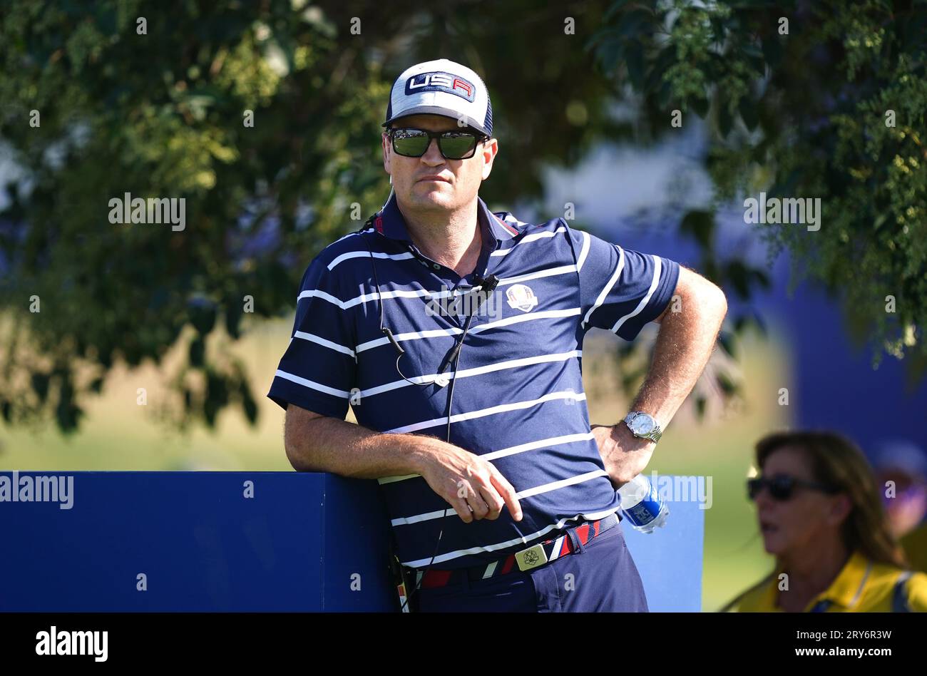 Il Capitano USA Zach Johnson durante le fourballs del primo giorno della 44a Ryder Cup presso il Marco Simone Golf and Country Club di Roma. Data immagine: Venerdì 29 settembre 2023. Foto Stock