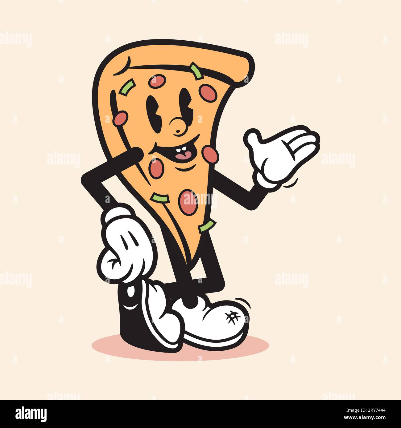 Pizza Mascotte Cartoon Character Pizza Vintage personaggio Pizza divertente Pizza Cartoon Vintage Cartoon Vintage stile Vector Illustrazione Vettoriale