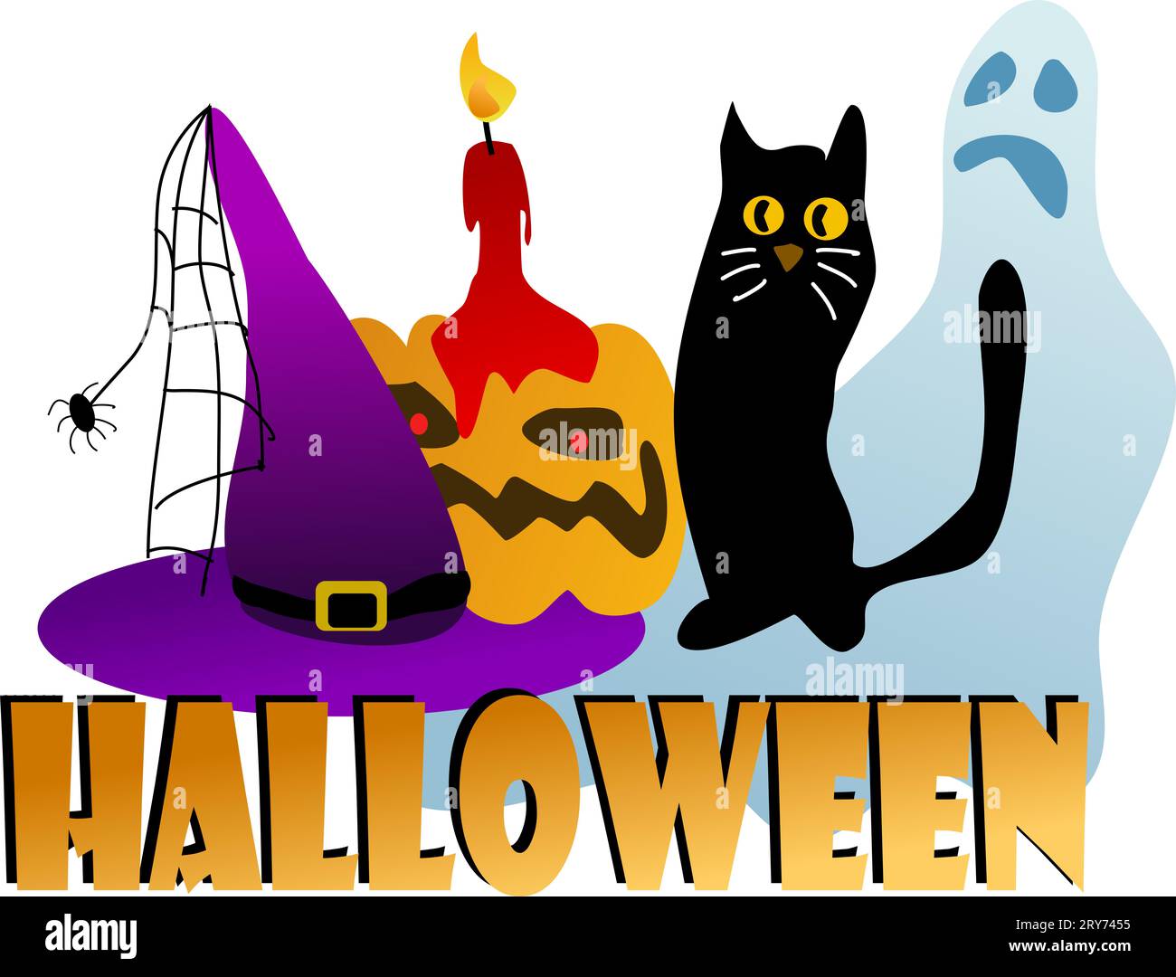 Notte di Halloween e gatto nero Foto Stock