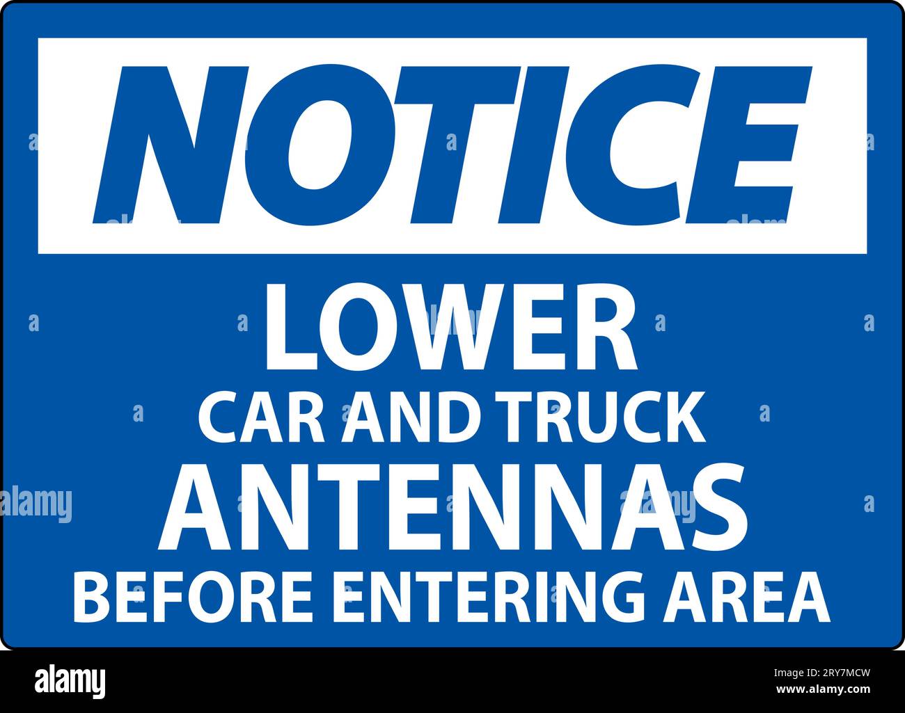 Cartello segnaletico abbassare le antenne dell'auto e del camion prima di entrare nell'area Illustrazione Vettoriale