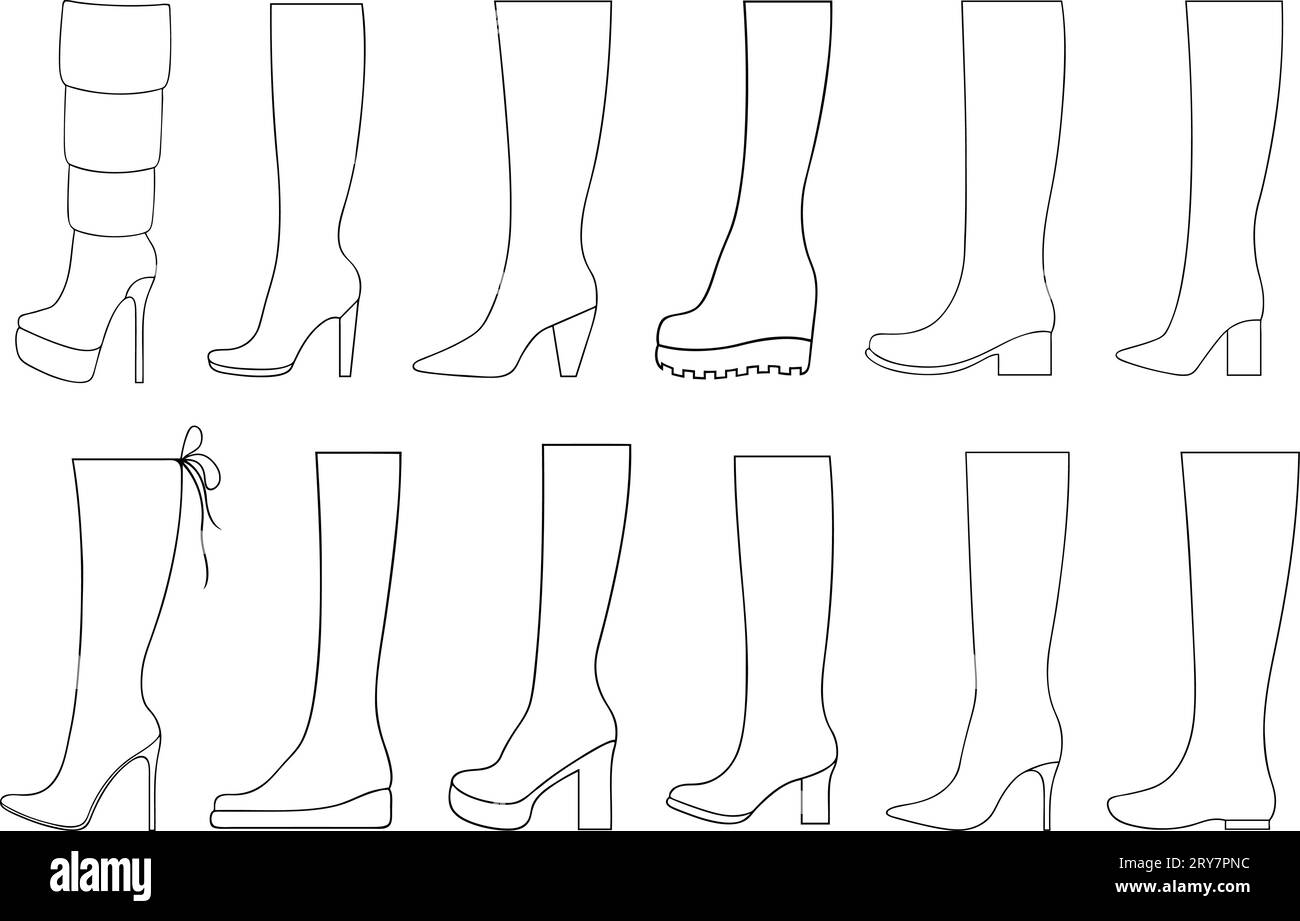 Collezione di diversi stivali isolati su bianco Illustrazione Vettoriale