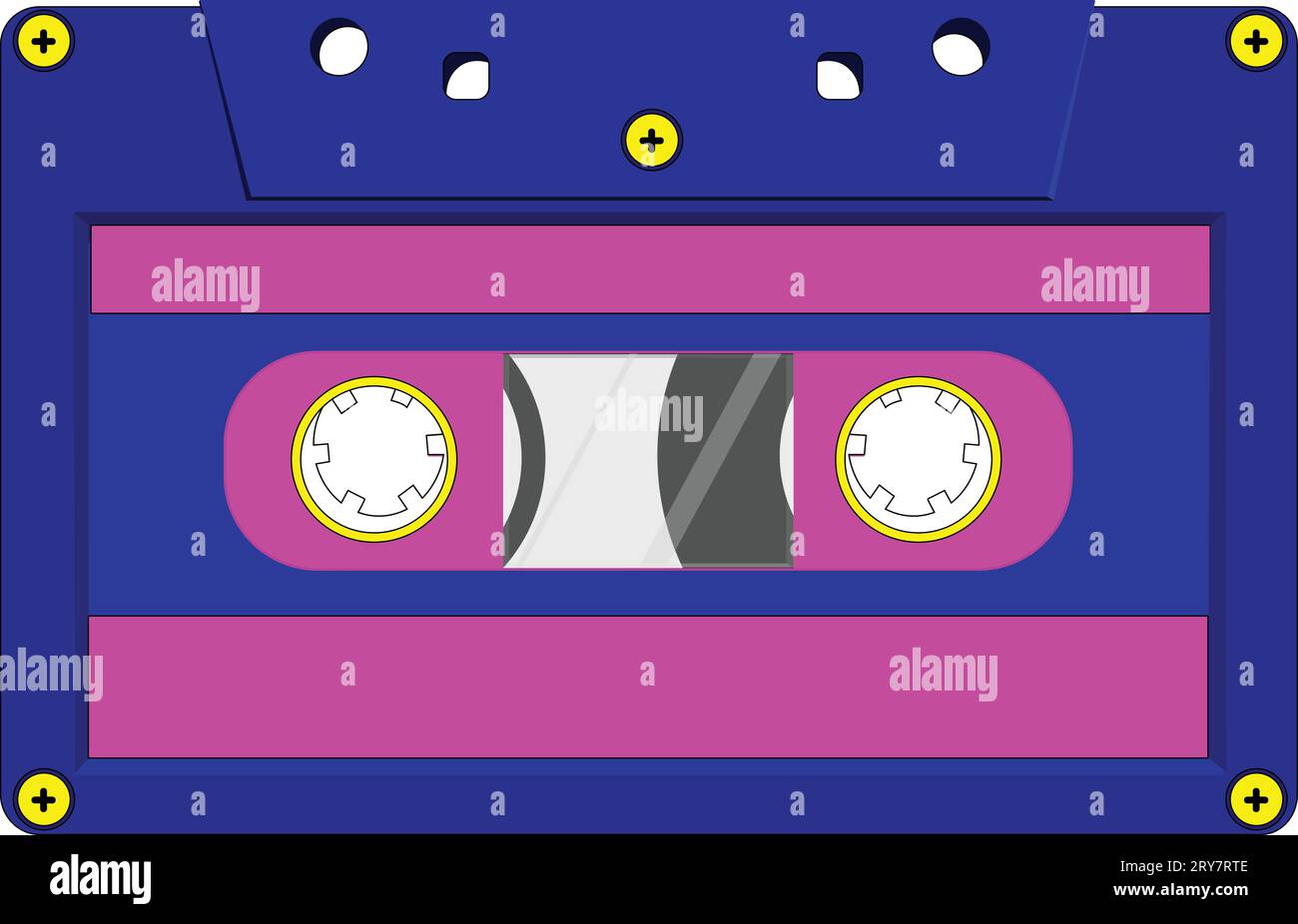 Nastro a cassetta isolato in bianco. illustrazione della cassetta audio degli anni '90 Illustrazione Vettoriale