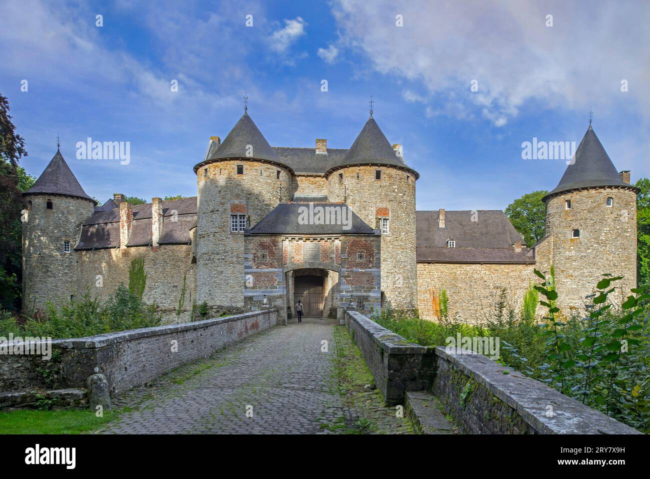 Château de Corroy-le-Château, castello medievale del XIII secolo vicino a Gembloux nella provincia di Namur, Vallonia, Belgio Foto Stock