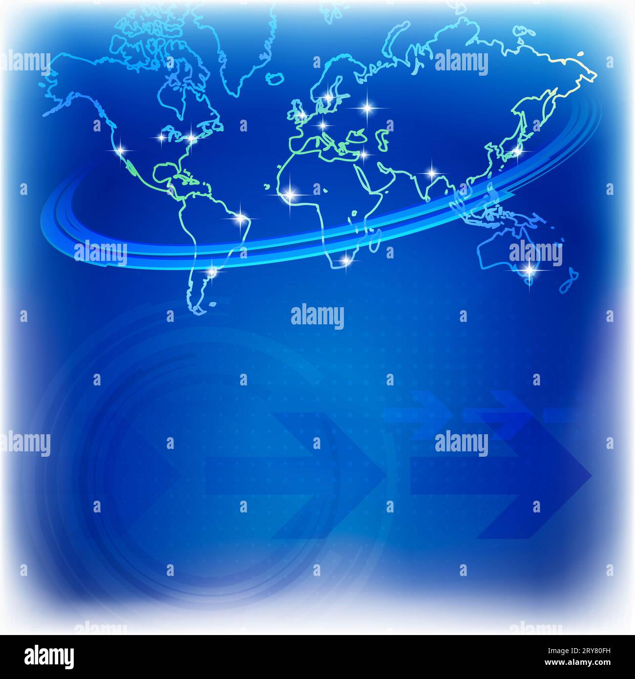 Mappa mondo contorno su uno sfondo blu scuro Foto Stock