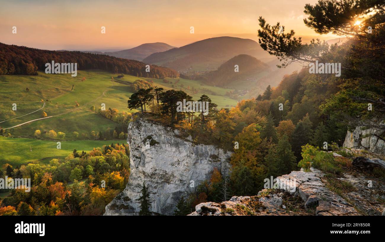 Belchenflue, montagna, parete rocciosa, Ankenballen, vicino a Eptingen, Giura, Cantone di Baselland, Svizzera Foto Stock