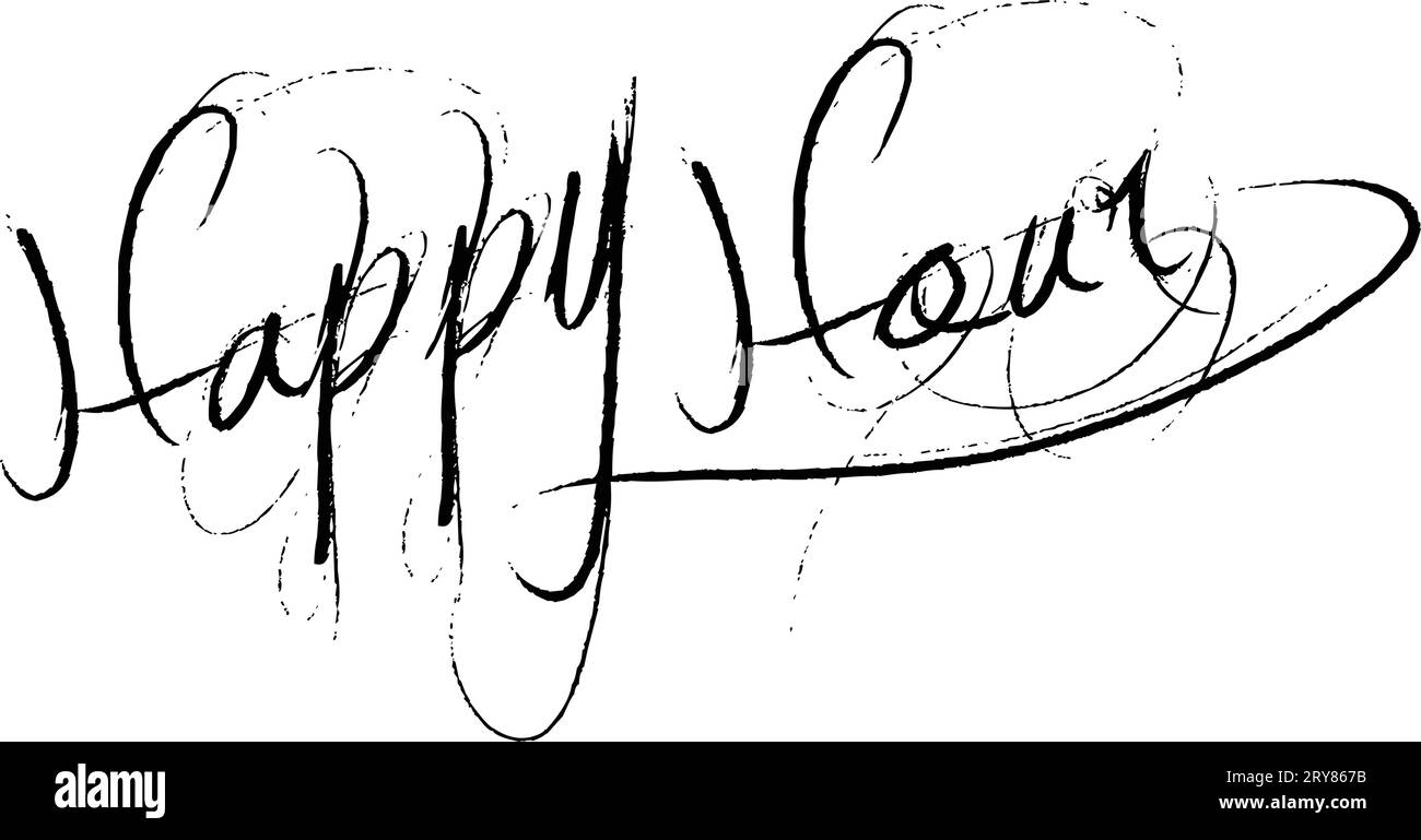 Illustrazione dei cartelli di testo Happy Hours su sfondo bianco Illustrazione Vettoriale