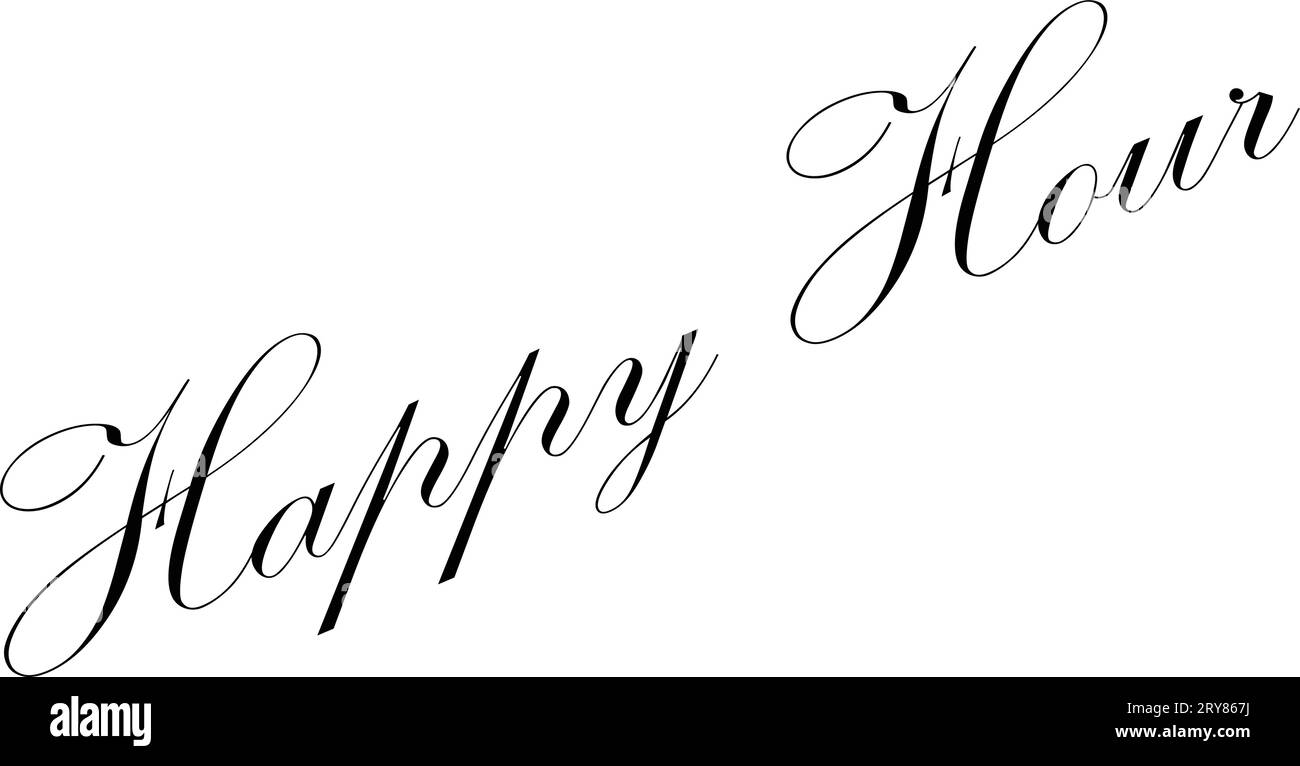 Illustrazione dei cartelli di testo Happy Hours su sfondo bianco Illustrazione Vettoriale