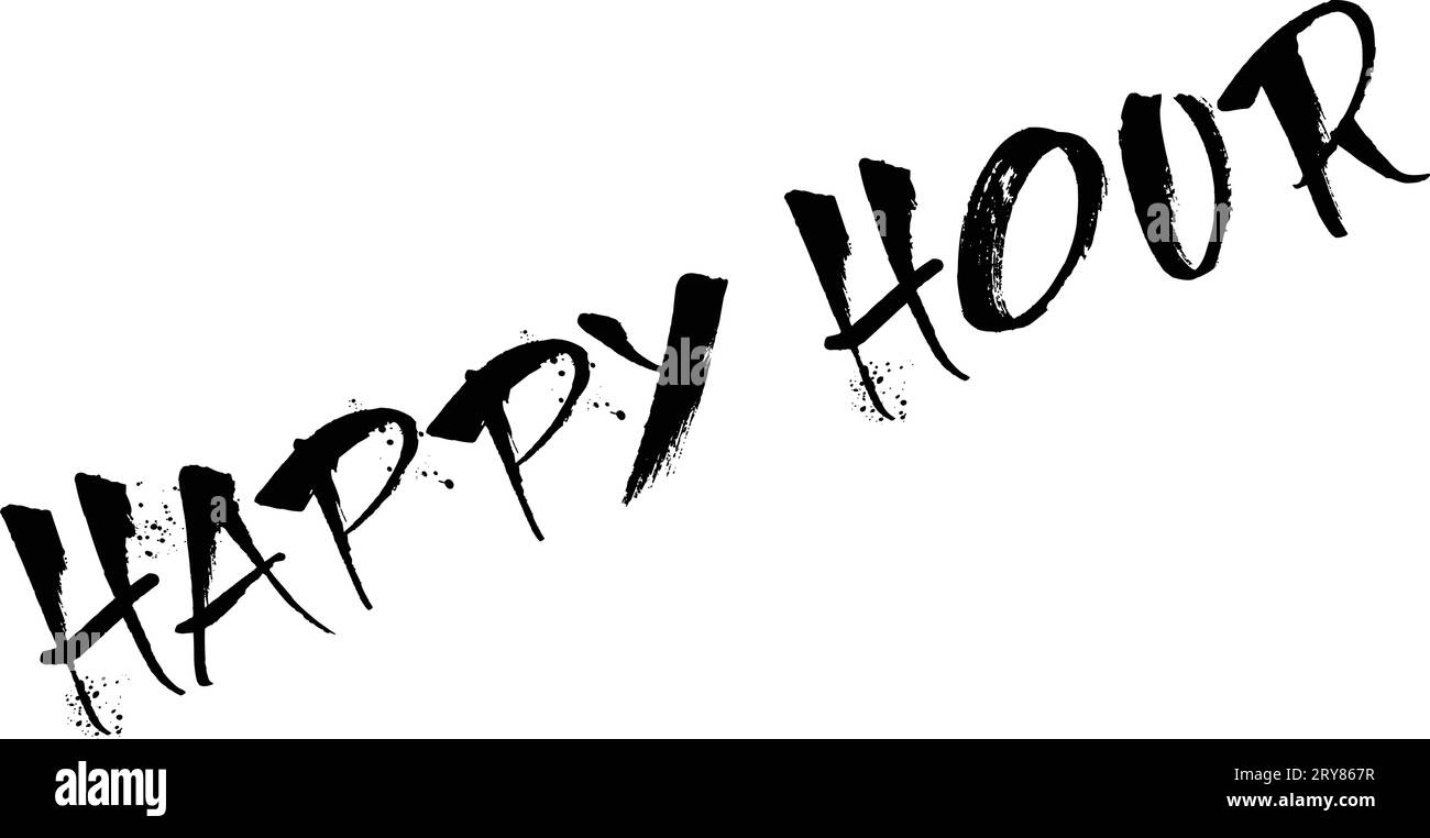 Illustrazione dei cartelli di testo Happy Hours su sfondo bianco Illustrazione Vettoriale