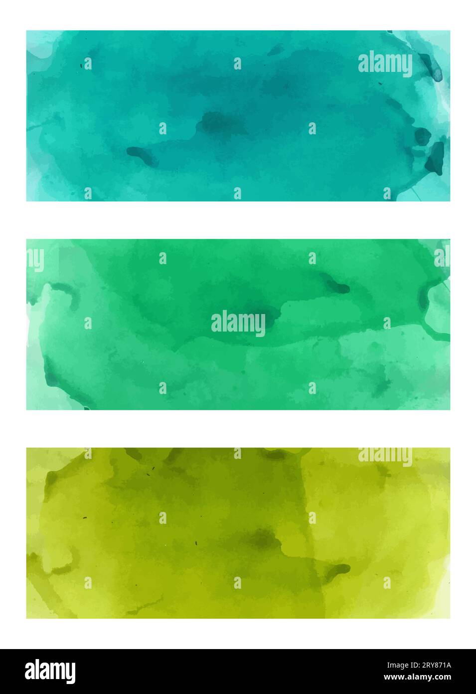 Set di sfondi con trama acquerello con grana fine, blu, verde, smeraldo, colori oliva... Trame vettorizzate con spazio per testo o immagine Foto Stock