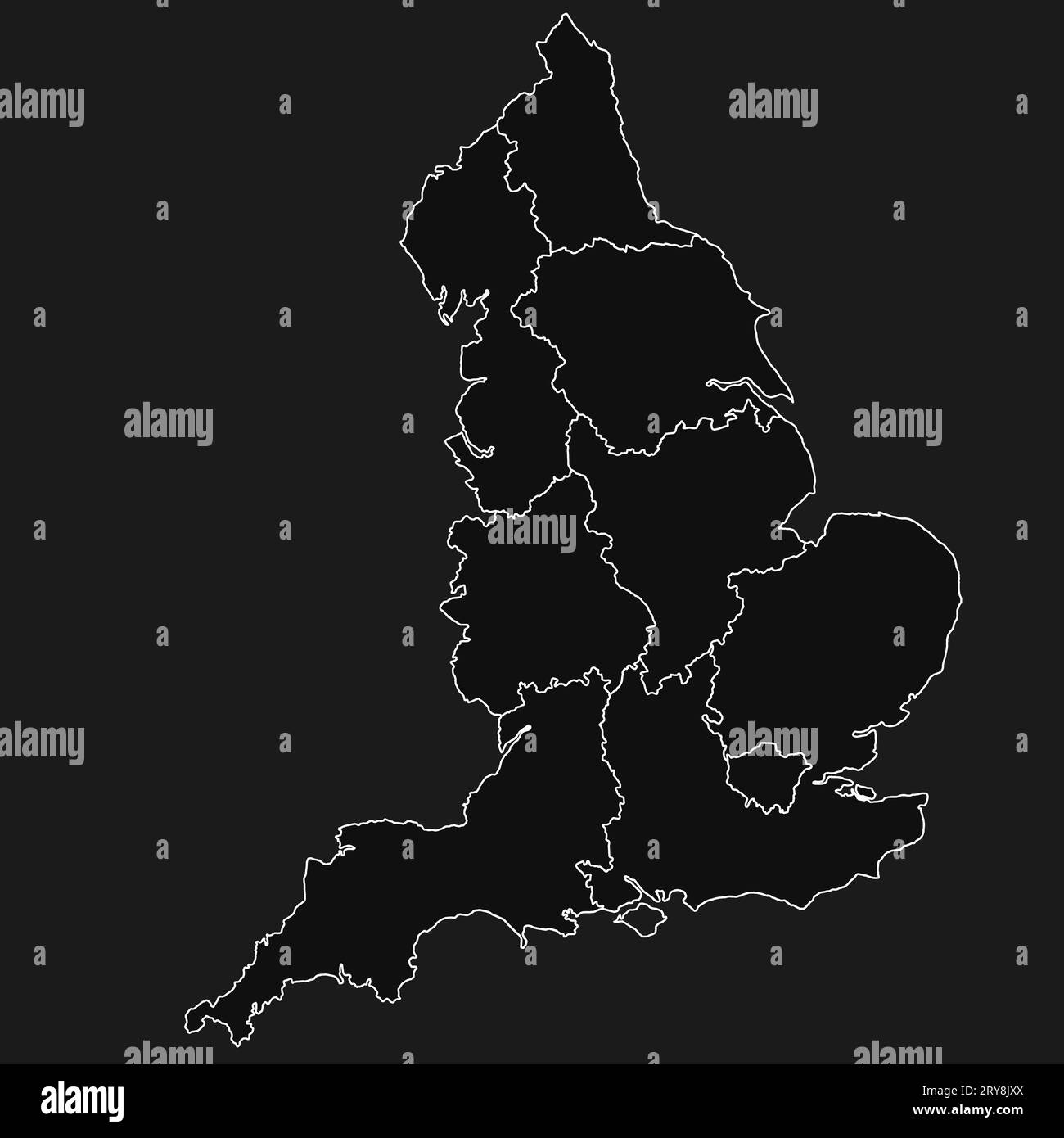 Mappa dell'Inghilterra con le regioni, mappa amministrativa dell'Inghilterra. Regno Unito, Gran Bretagna, Regno Unito, Foto Stock