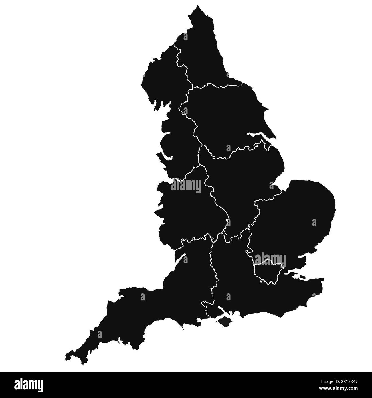 Mappa dell'Inghilterra con le regioni, mappa amministrativa dell'Inghilterra. Regno Unito, Gran Bretagna, Regno Unito, Foto Stock