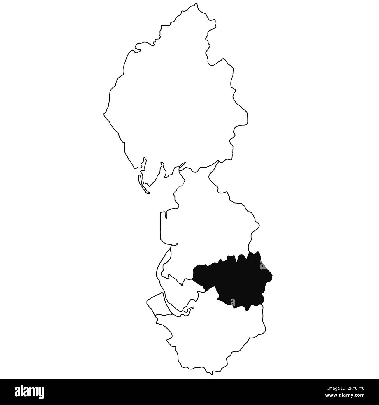 Mappa della Greater Manchester nella provincia dell'Inghilterra nord-occidentale su sfondo bianco. Mappa singola della contea evidenziata dal colore nero nell'inghilterra nord-occidentale admi Foto Stock