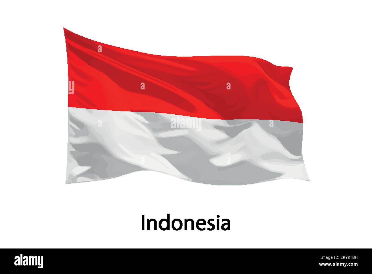 3d realistico sventolare bandiera dell'Indonesia isolata. Modello per la progettazione di poster Illustrazione Vettoriale