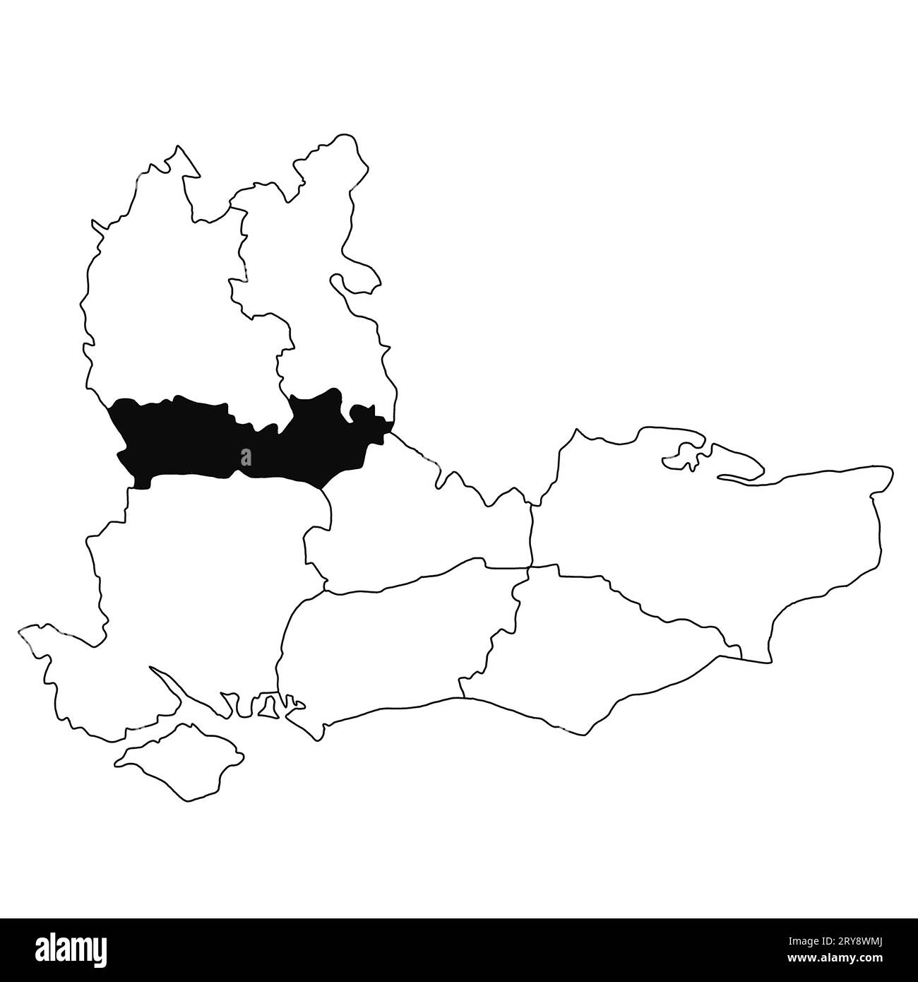 Mappa del Berkshire nella provincia dell'Inghilterra sud-orientale su sfondo bianco. Mappa singola della contea evidenziata dal colore nero sull'amministrazione dell'Inghilterra sudorientale Foto Stock