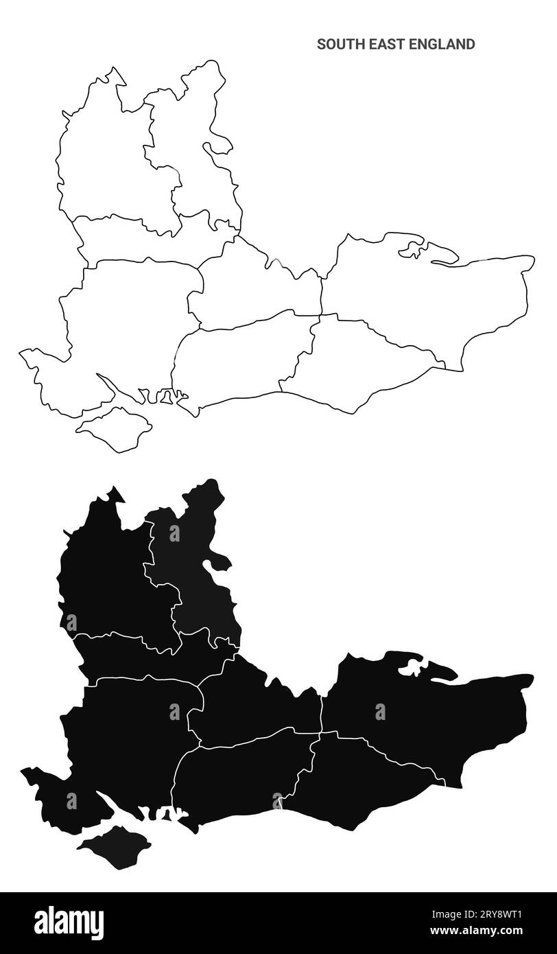 Set di mappe amministrative dell'Inghilterra sudorientale - mappa di contorno vuota Foto Stock