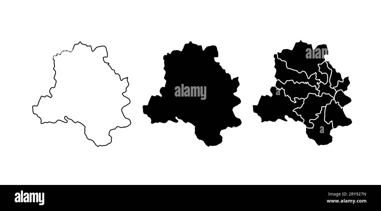 Delhi, India Mappa silhouette nera e contorno isolato su bianco. Foto Stock