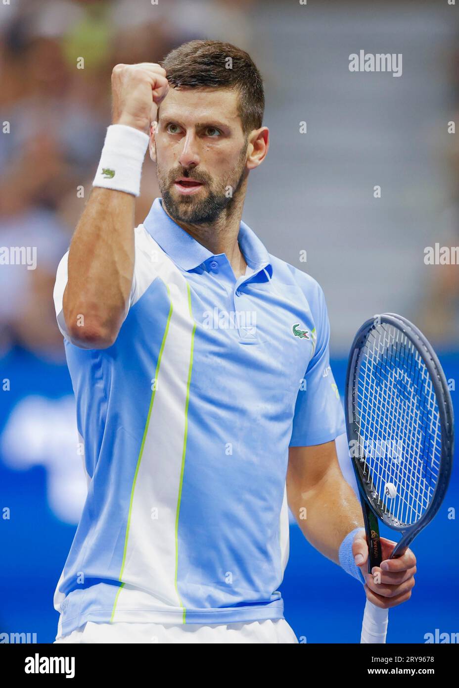 Tennisspieler Novak Djokovic (SRB) feiert bei den US Open 2023, USTA Billie Jean King National Tennis Center, Flushing Meadows, Queens, New York, USA Foto Stock