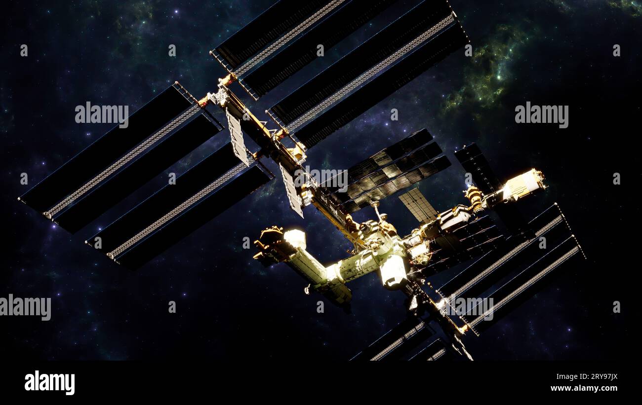 La stazione spaziale Internazionale (ISS) è una stazione spaziale, o satellite artificiale abitabile, in orbita terrestre bassa. Foto Stock