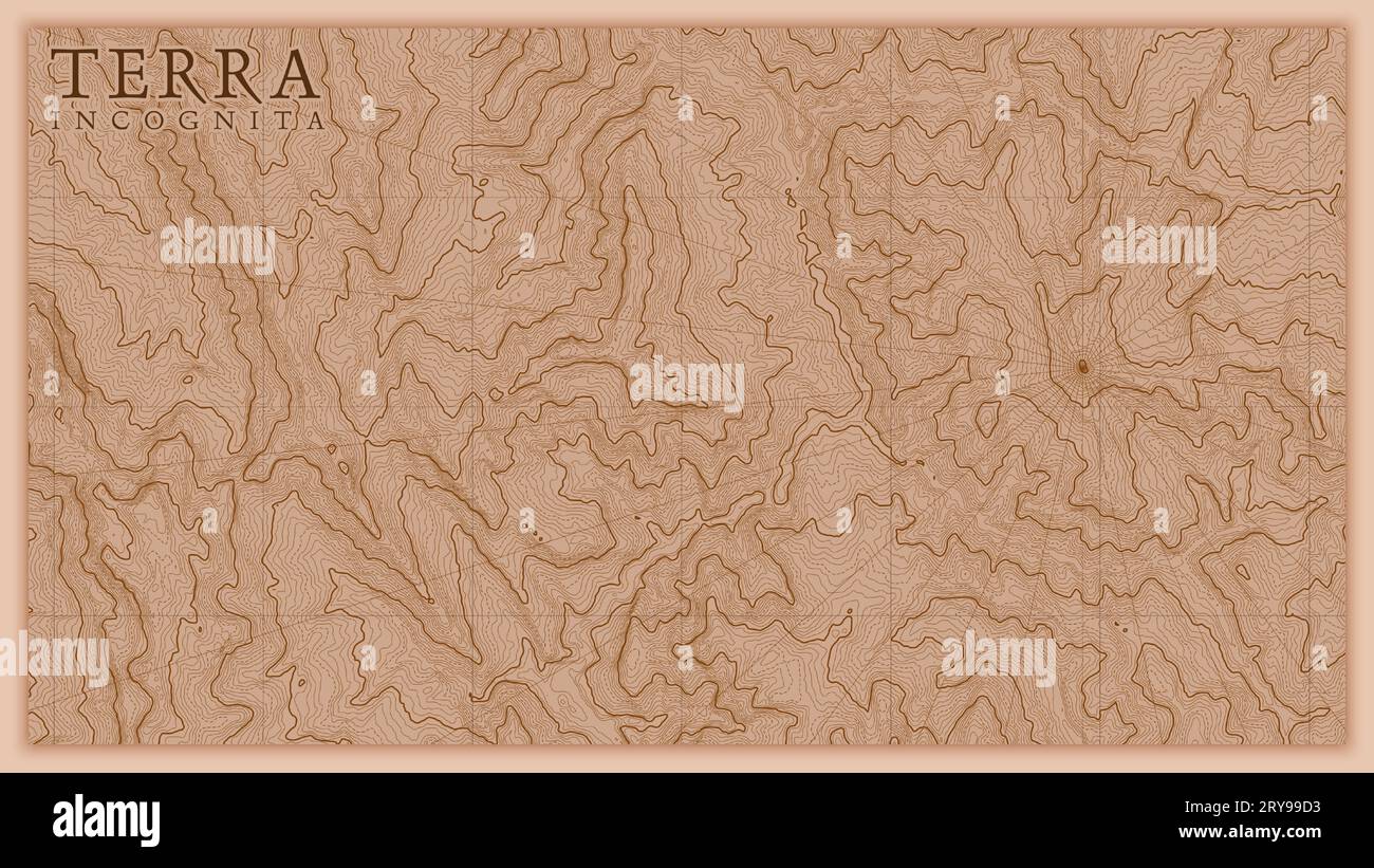 Antico astratto rilievo terra vecchia mappa. Generata mappa concettuale di elevazione vettoriale del paesaggio fantasy. Illustrazione Vettoriale