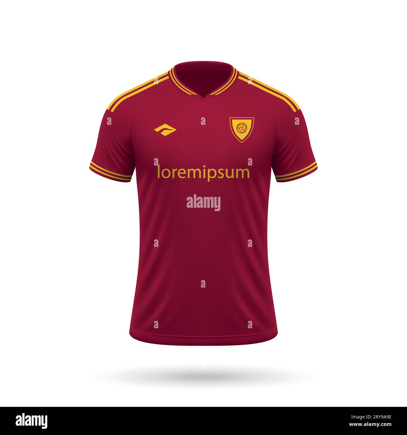 Maglia da calcio 3d realistica in stile Roma, modello camicia per la divisa da calcio 2023 Illustrazione Vettoriale