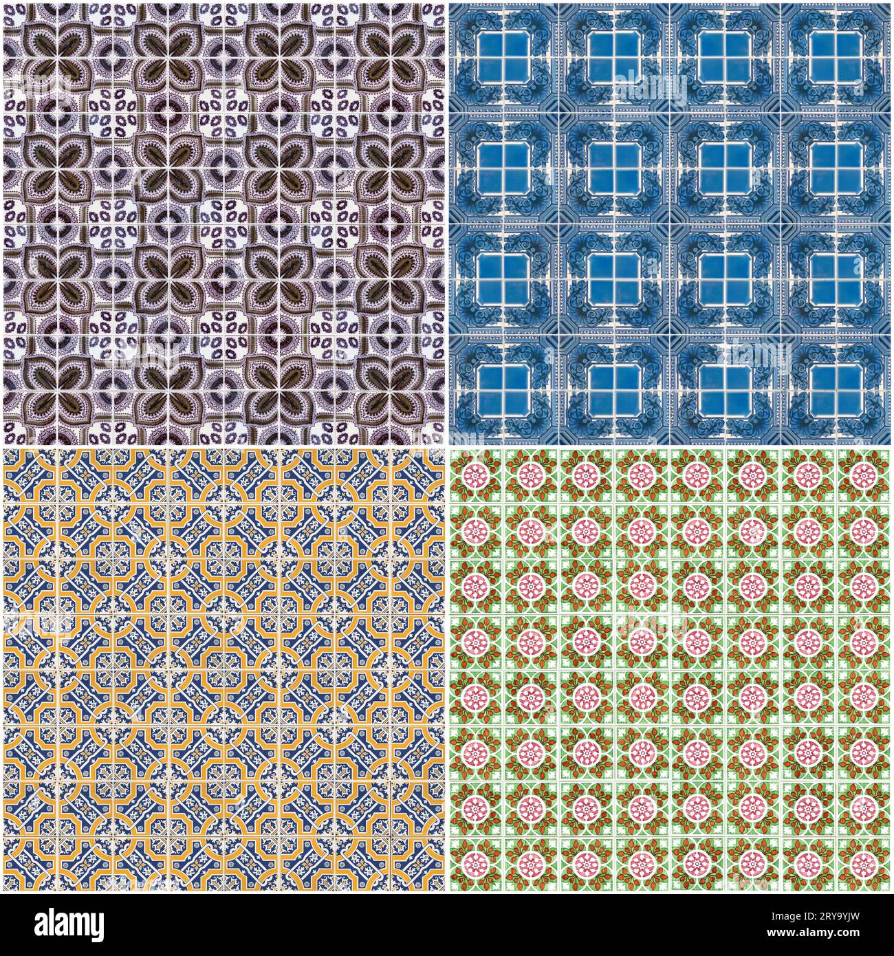 Set di quattro motivi di piastrelle in ceramica Foto Stock