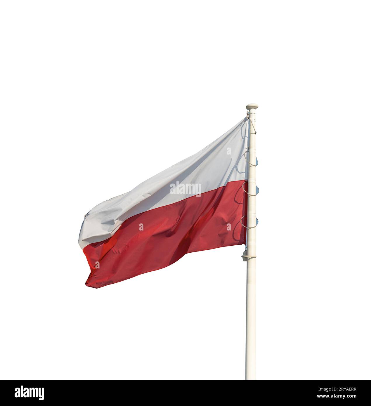 Varsavia, Polonia. Aprile, 2019. La bandiera polacca sventola su un cielo blu Foto Stock