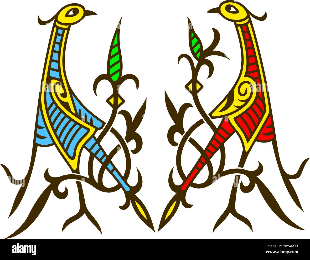 Cicogne danzanti. Elemento ornamento ucraino tradizionale, simbolo. Clipart vettoriale. Illustrazione Vettoriale