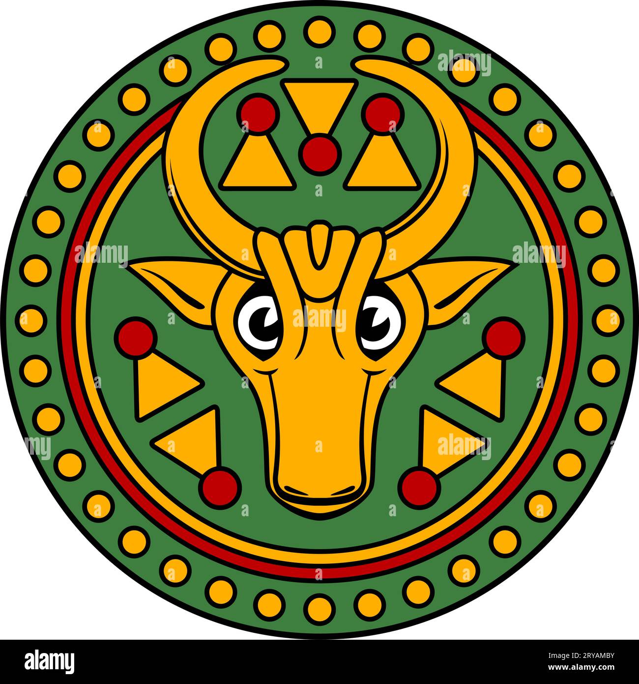Bull, Ox, Ancient Badge, Sign. Clipart vettoriale. Illustrazione Vettoriale