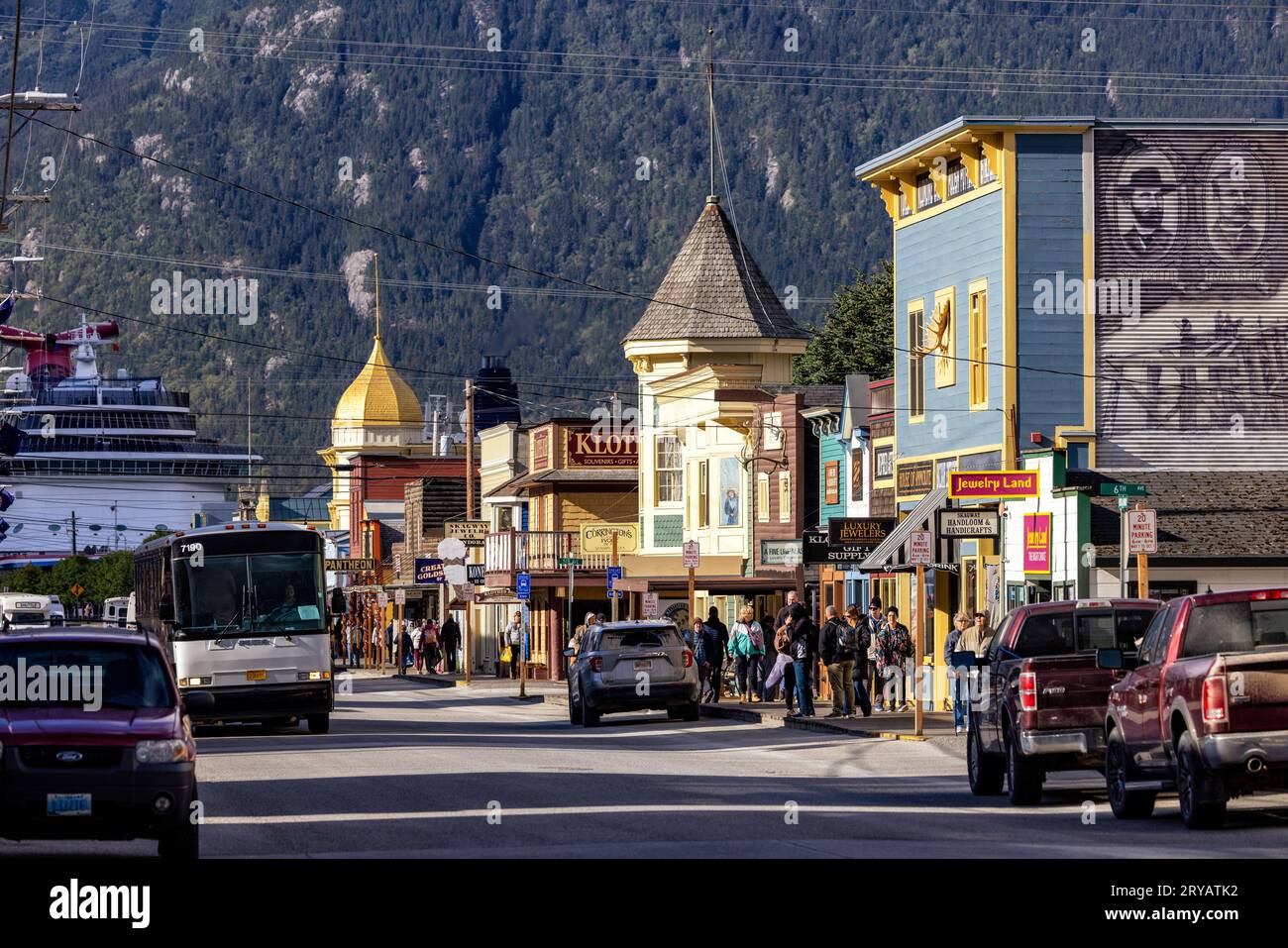 Edifici storici a Broadway, Skagway, Alaska, USA Foto Stock