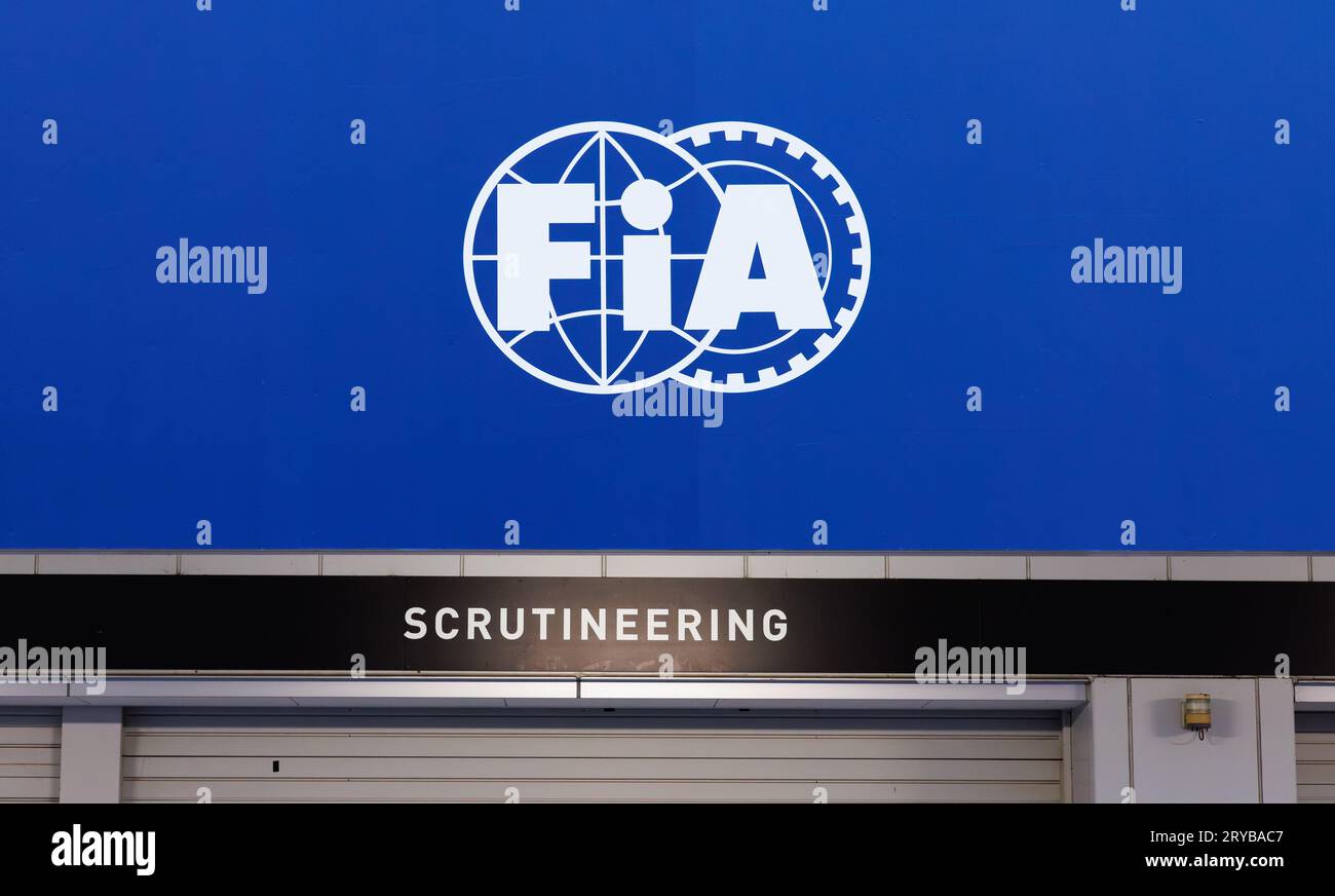 Suzuka Grand Prix Circuit, 30 settembre 2023: Il garage FIA Scrutineering durante il Gran Premio di Formula 1 del Giappone 2023. Foto Stock