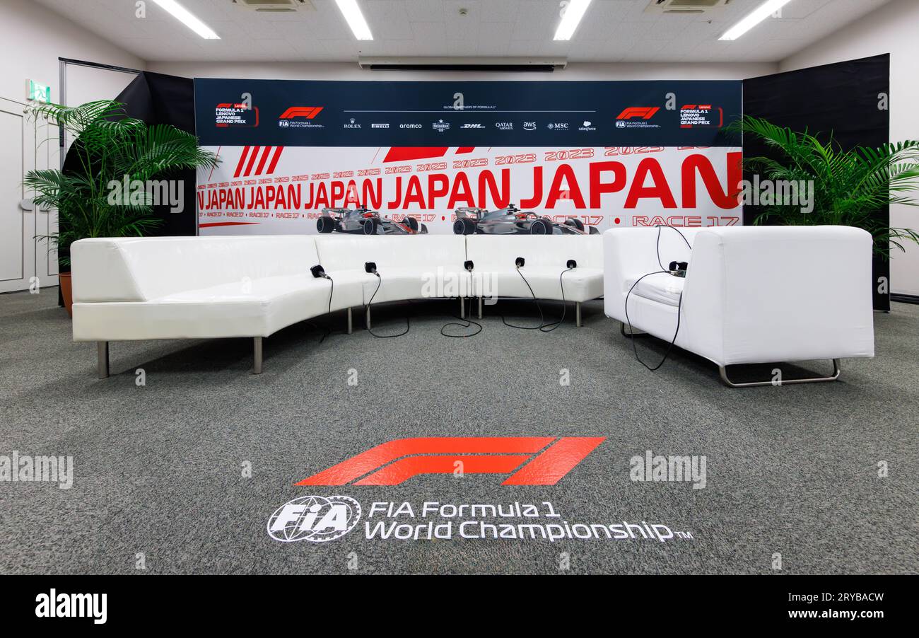 Suzuka Grand Prix Circuit, 30 settembre 2023: La sala delle interviste ai media durante il Japan Formula 1 Grand Prix 2023. Foto Stock