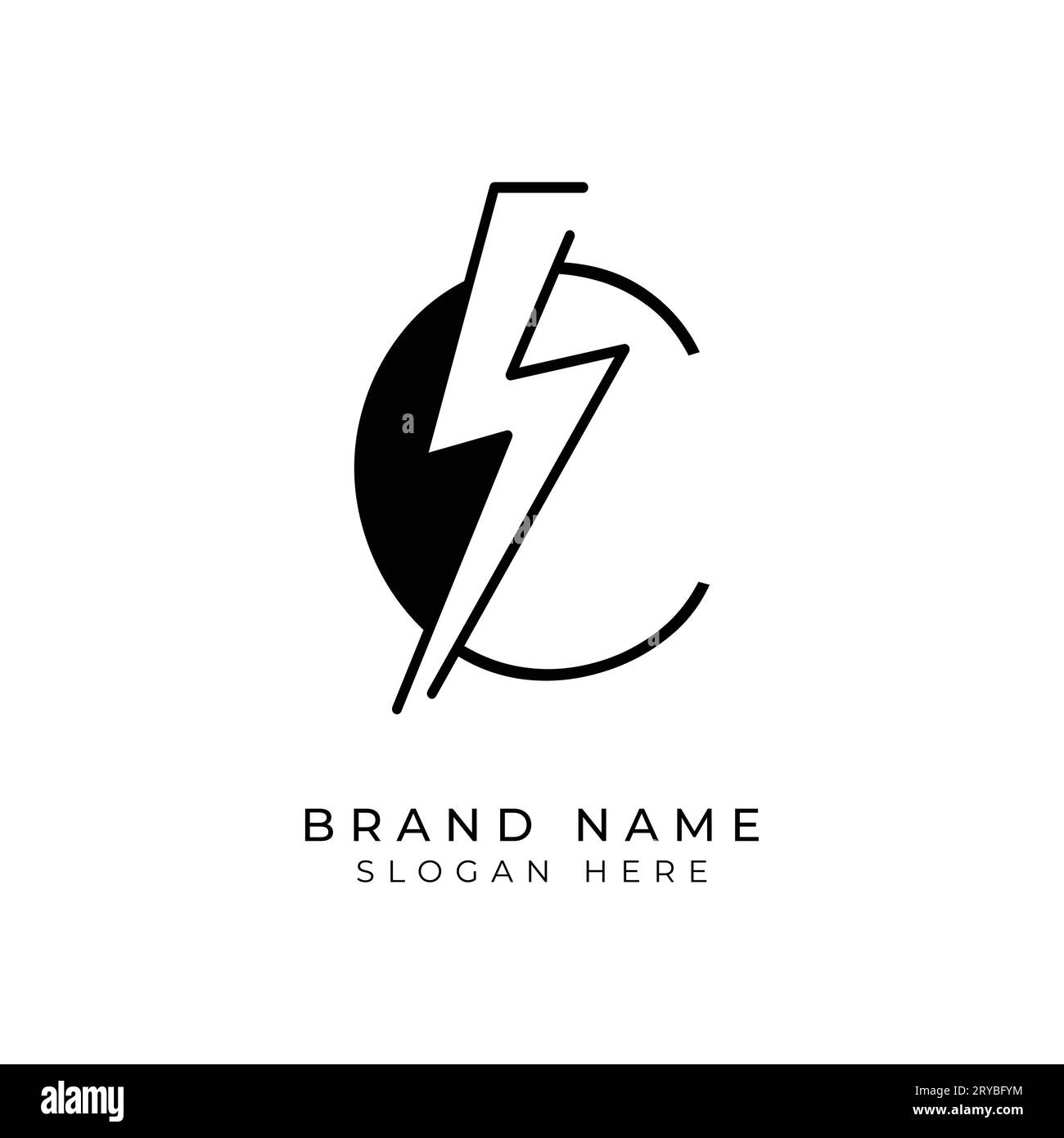 Logo Letter C Electric, modello icona disegno Thunder Bolt, illustrazione vettoriale Illustrazione Vettoriale