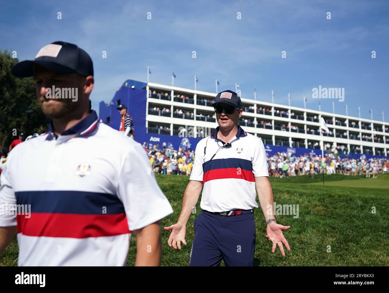 Il capitano USA Zach Johnson durante il secondo giorno della 44a Ryder Cup presso il Marco Simone Golf and Country Club di Roma. Data immagine: Sabato 30 settembre 2023. Foto Stock