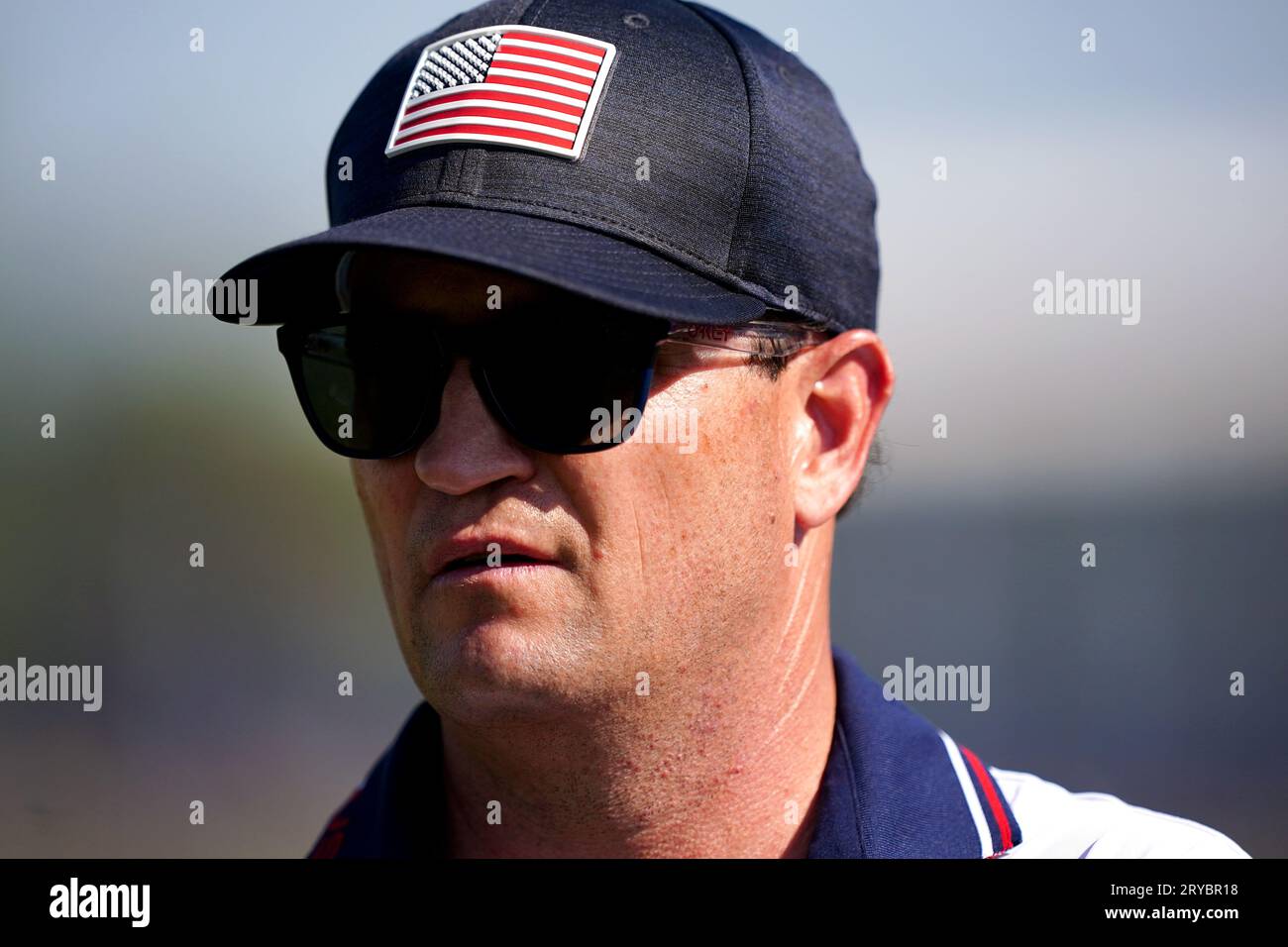 Il capitano USA Zach Johnson durante il secondo giorno della 44a Ryder Cup presso il Marco Simone Golf and Country Club di Roma. Data immagine: Sabato 30 settembre 2023. Foto Stock