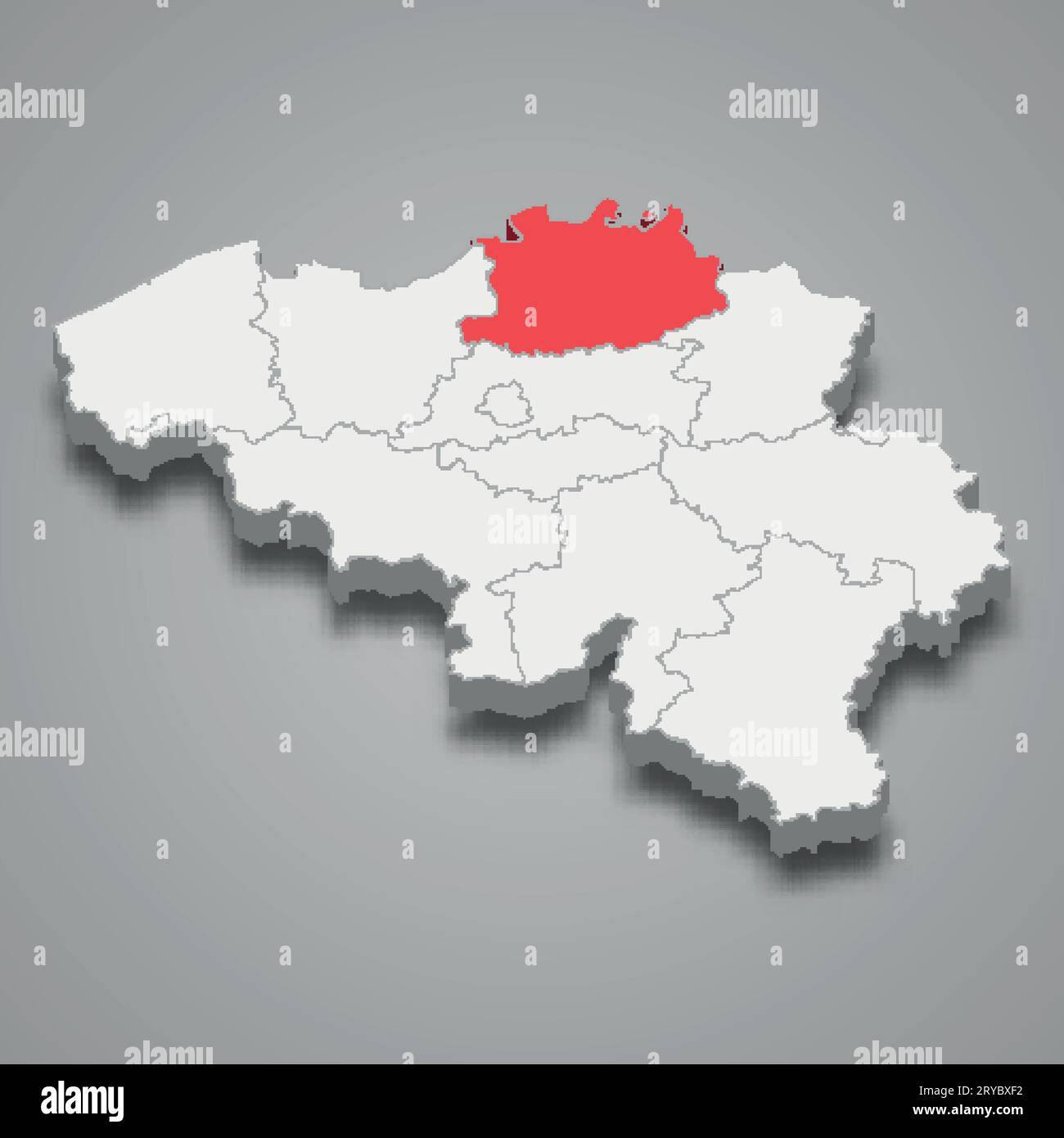 Posizione dello stato di Anversa all'interno della mappa isometrica 3d del Belgio Illustrazione Vettoriale