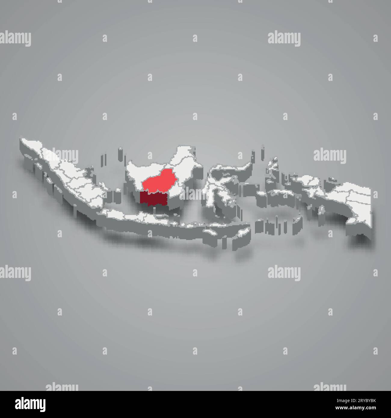 Posizione della provincia centrale di Kalimantan Indonesia mappa isometrica 3d. Illustrazione Vettoriale