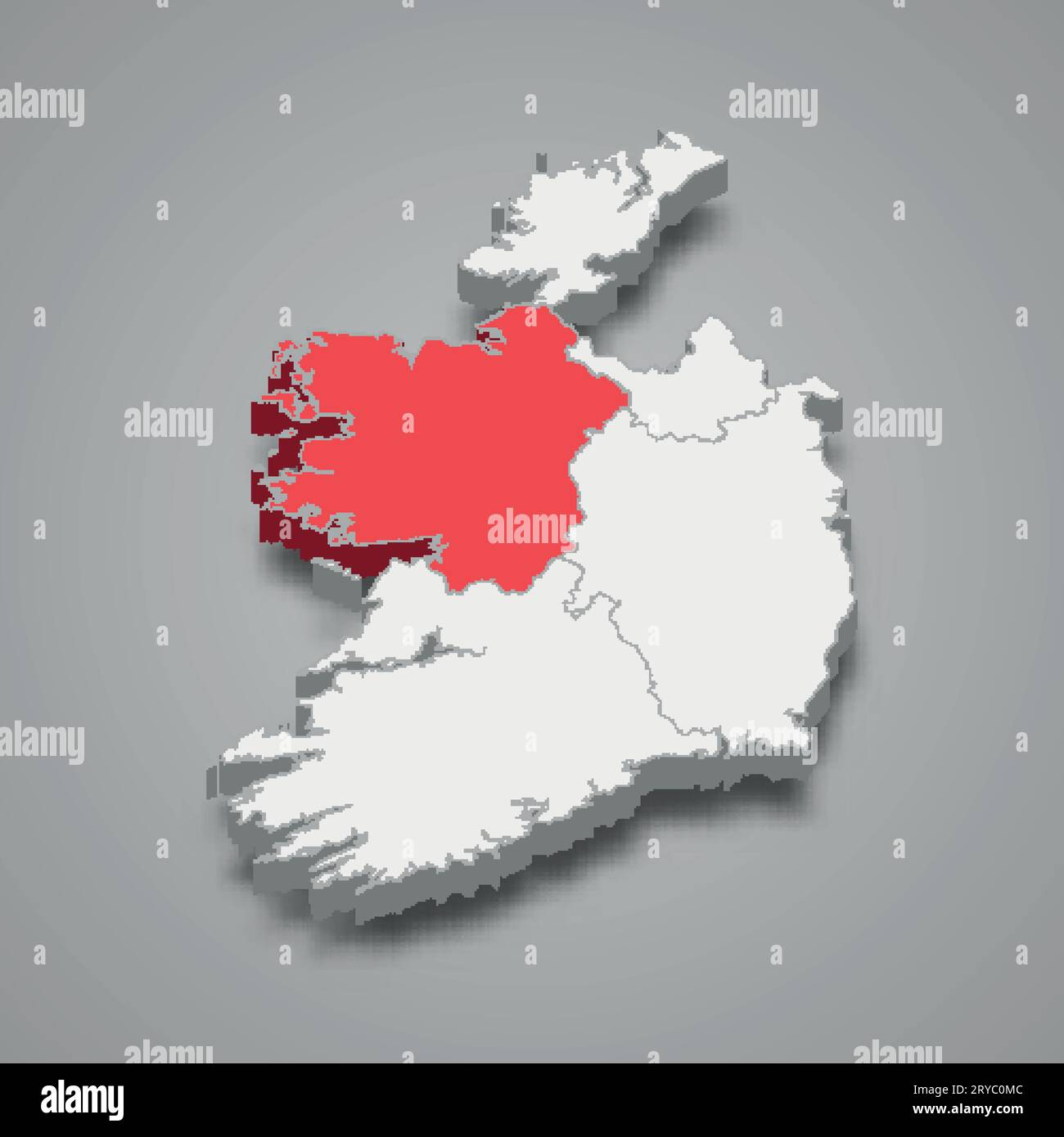 Posizione della provincia di Connacht all'interno dell'Irlanda mappa isometrica 3d. Illustrazione Vettoriale