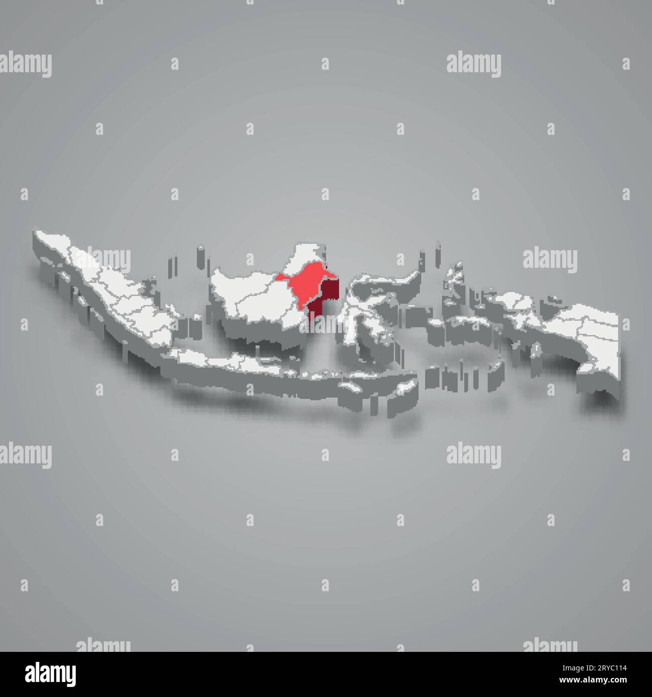 Provincia del Kalimantan orientale posizione Indonesia mappa isometrica 3d. Illustrazione Vettoriale