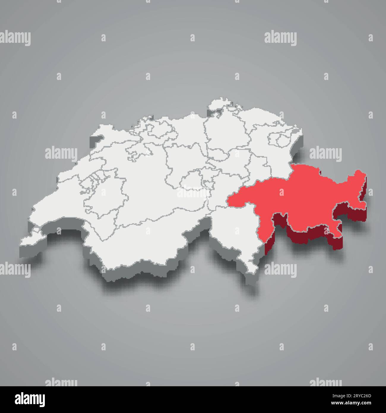 Grigioni cantone posizione all'interno della Svizzera mappa isometrica 3d. Illustrazione Vettoriale