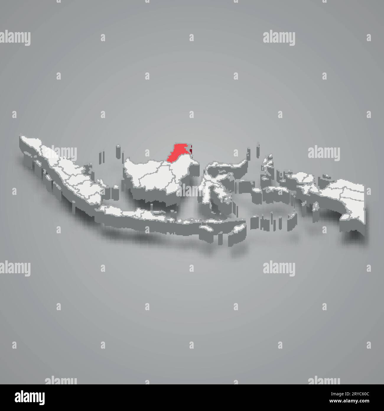 Provincia del Kalimantan settentrionale posizione Indonesia mappa isometrica 3d. Illustrazione Vettoriale