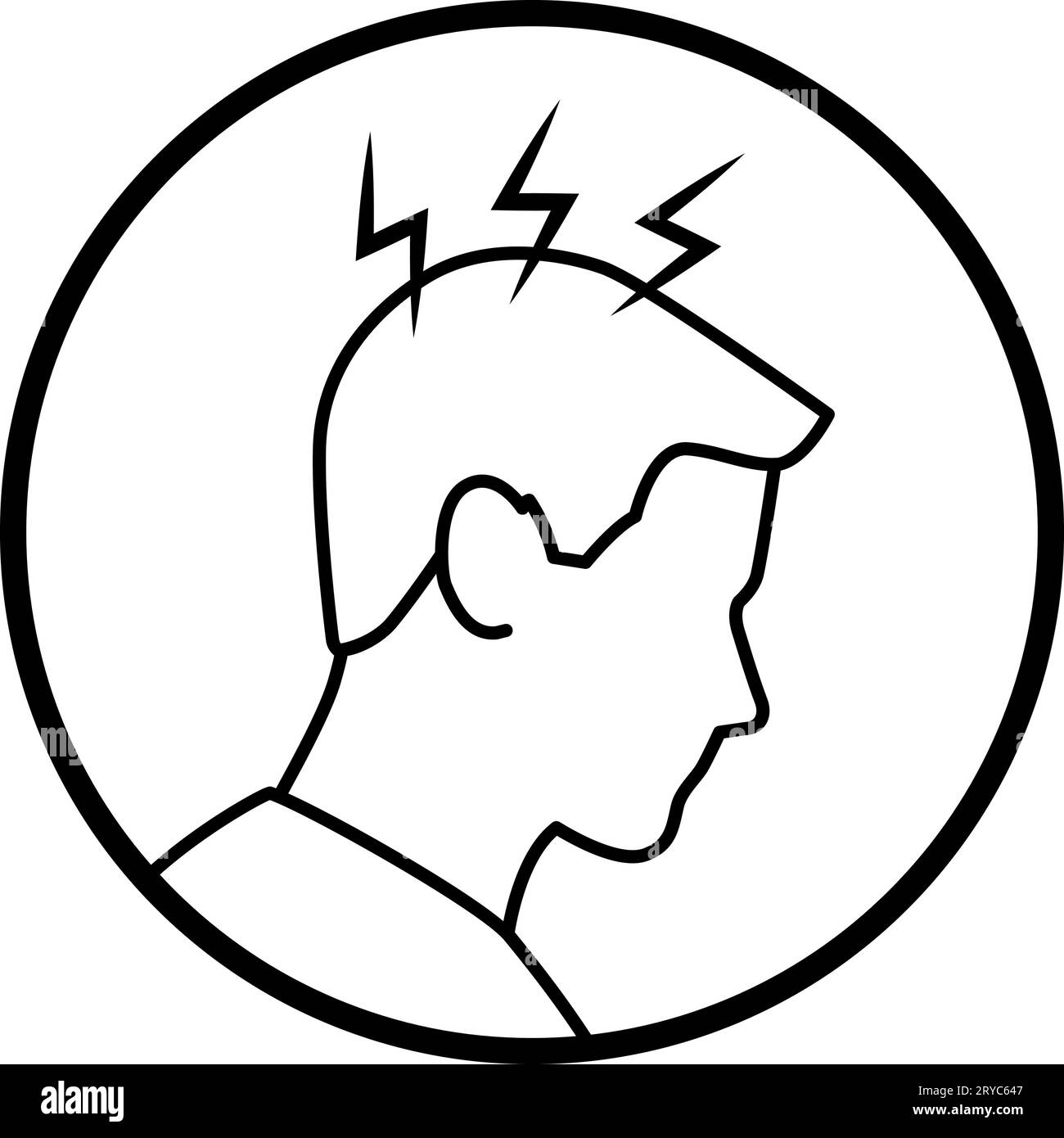 Uomo con mal di testa, icona medica isolata Illustrazione Vettoriale