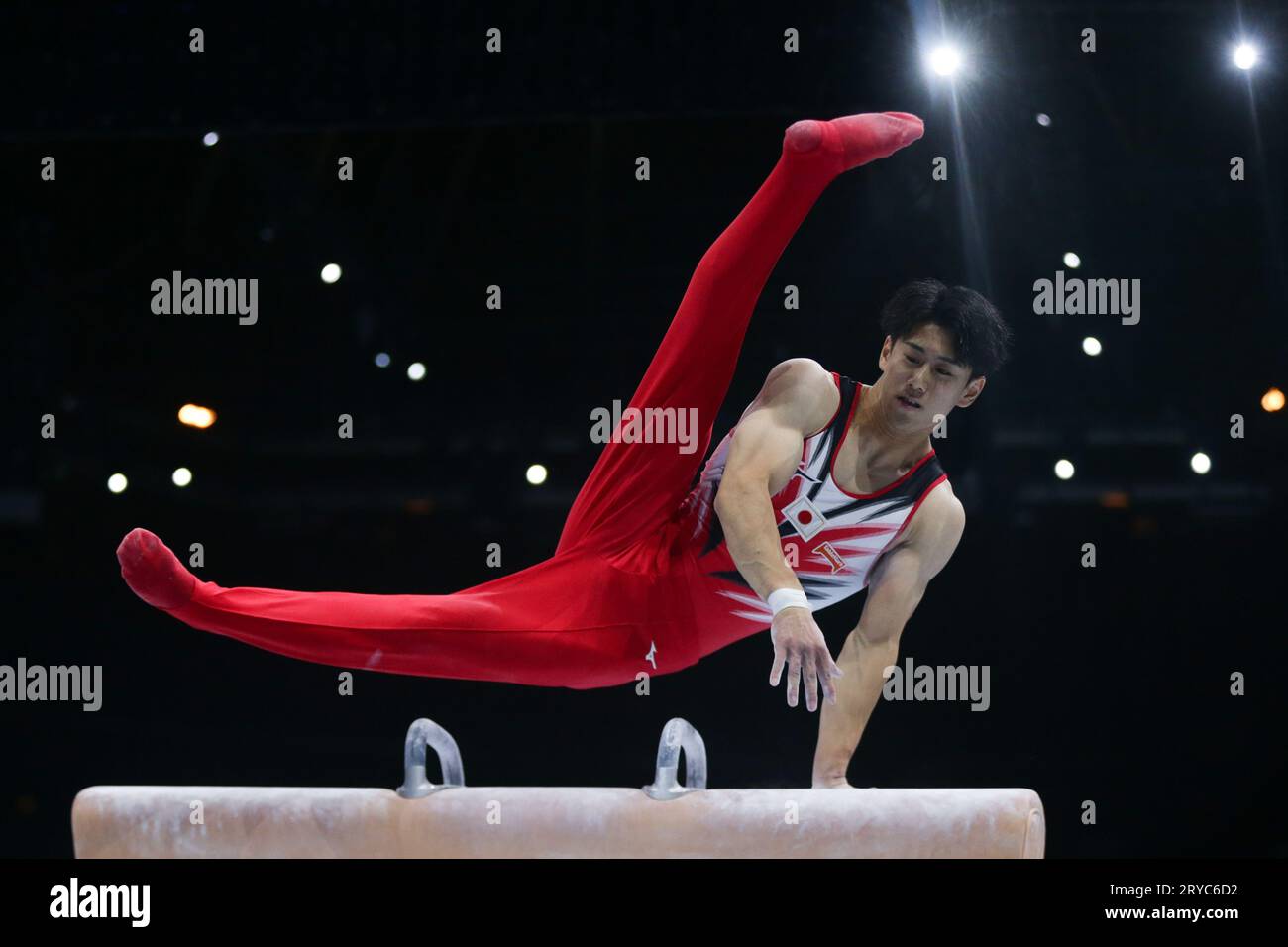 Anversa, Belgio. 30 settembre 2023. Daiki Hashimoto del Giappone compete sul cavallo pommel durante le qualificazioni maschili dei Campionati mondiali di ginnastica Artistica 2023 ad Anversa, Belgio, 30 settembre 2023. Crediti: Zheng Huansong/Xinhua/Alamy Live News Foto Stock