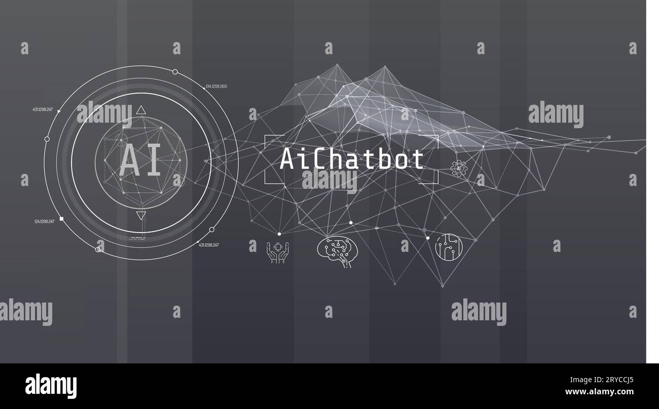 Intelligenza artificiale digitale con icone olografiche. Illustrazione Vettoriale