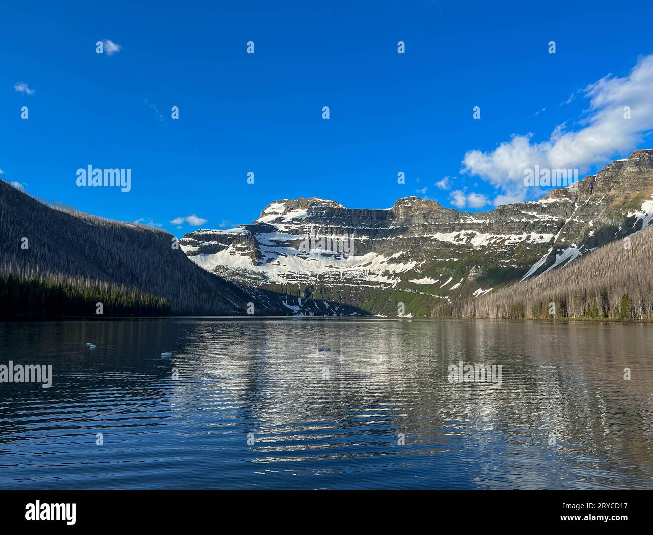 Una vista panoramica del lago Waterton nel Waterton Lake National Park a Waterton Park, Alberta, in Canada, in una splendida giornata di sole. Foto Stock