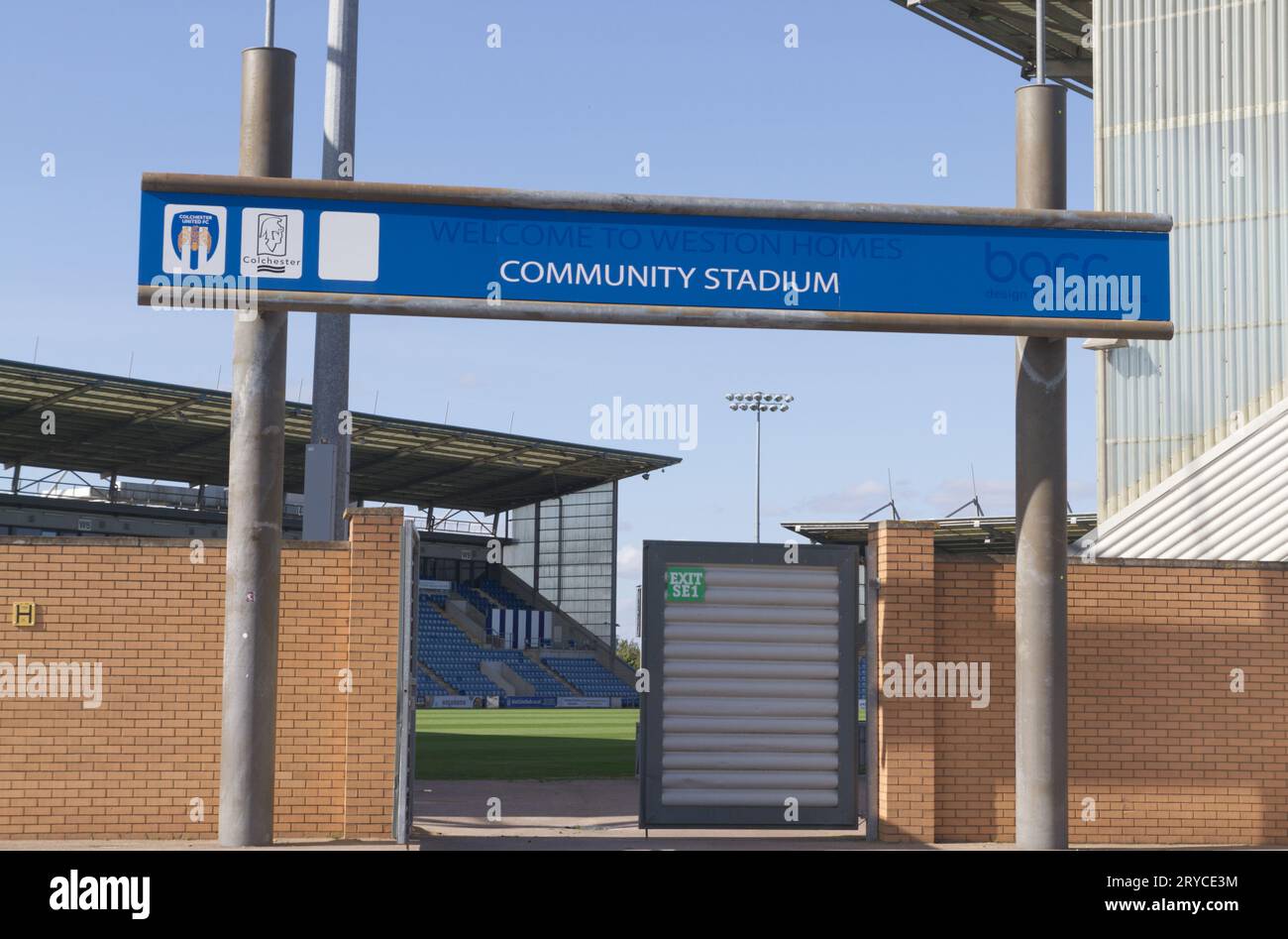 Il Jobserve Community Stadium, precedentemente conosciuto come Weston Homes Community Stadium, sede del Colchester United Football Club. Foto Stock